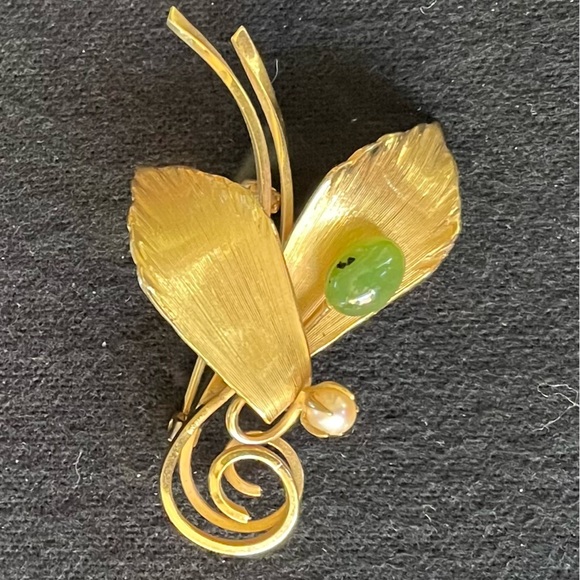 Hobé - Vintage Brooch / Pin - 12kf - Pearl - Jade - Picture 3 of 6